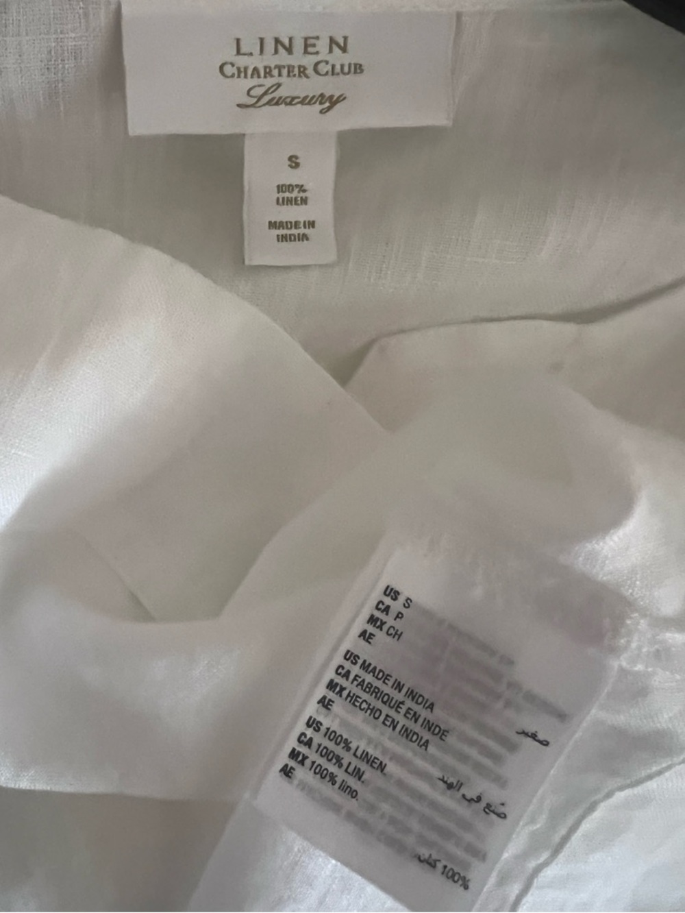 New 100% Linen Charter Club White V-Neck Tie Sleeve Bow Blouse Size S - Picture 6 of 8